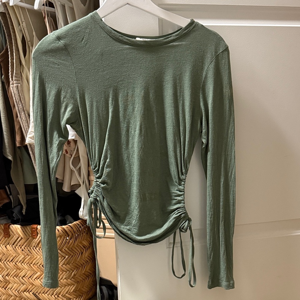 Elegant Olive Long Sleeve Ruched Top